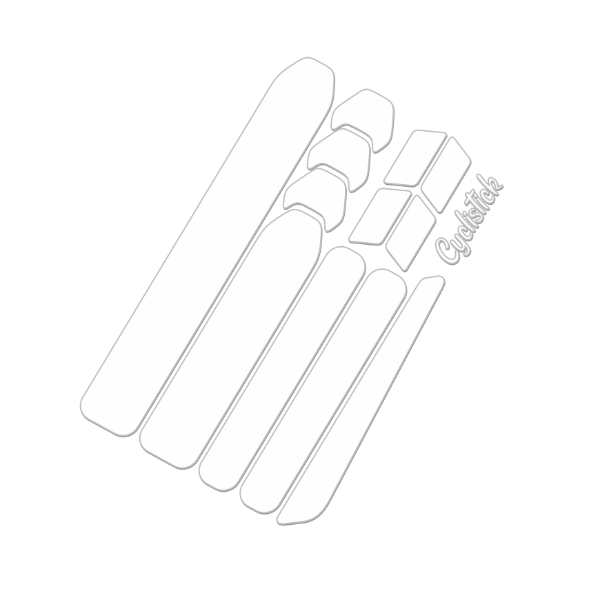 Road bike frame protection stickers made from automotive grade paint protection film. This set is designed to protect the main traffic areas on a road/city bike, such as the lower downtube, and chainstay.